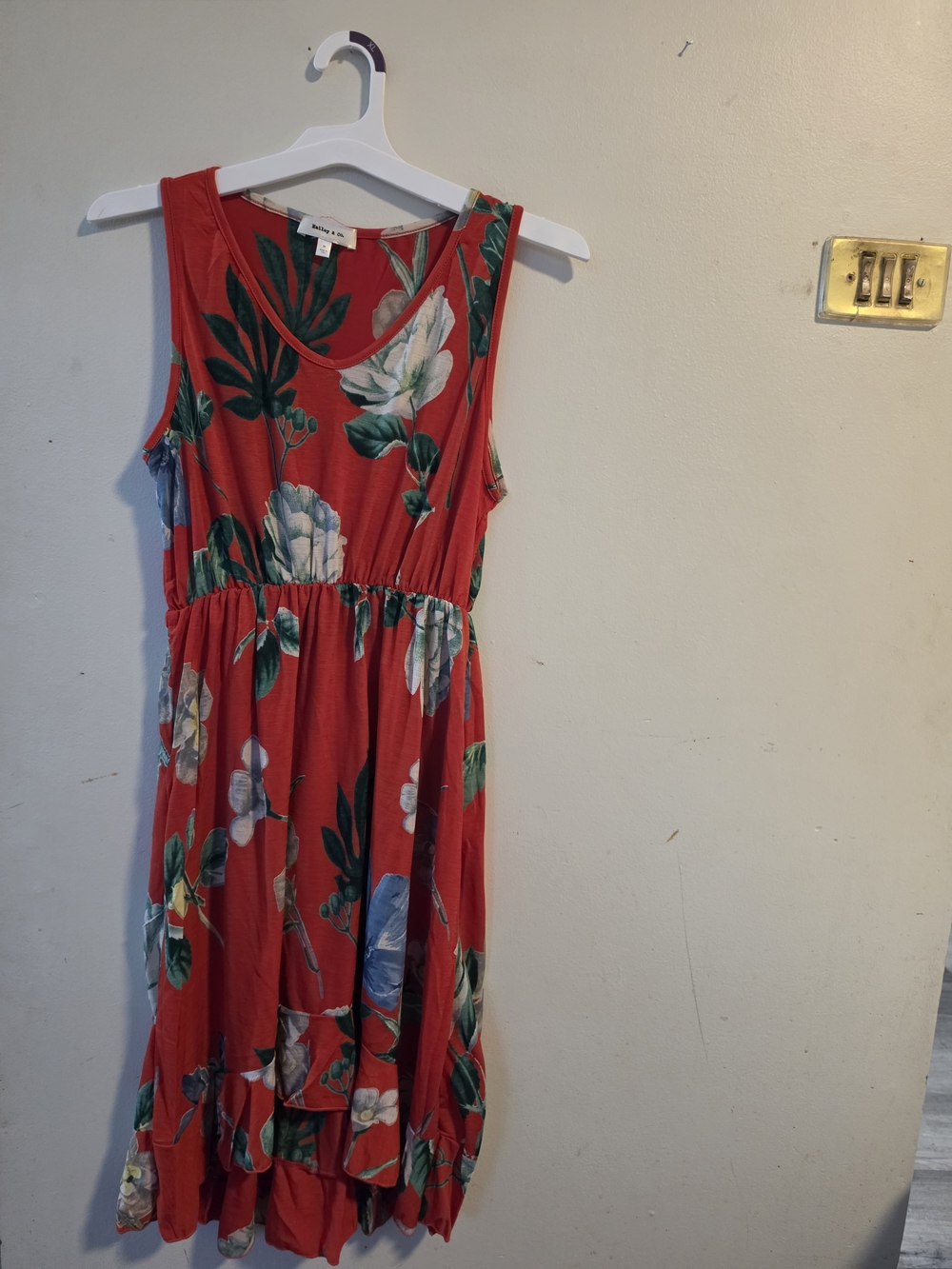 Red Floral Sleeveless Midi Dress Hailey And Co Medium